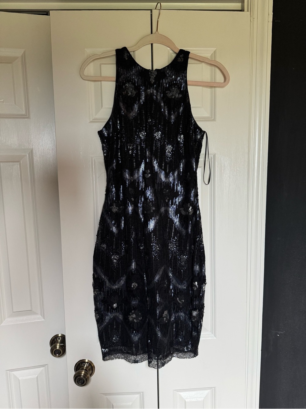 Cache Black Sequin Midi Dress